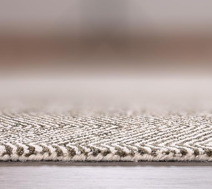 Modern Herringbone Chevron Collection Handcrafted Wool Area Rug - Durable, Zigzag Pattern, for High Traffic, Contemporary Design for Living Room, Bedroom, Dining Room Decor (Dark Olive, 3' x 5')