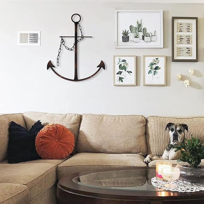 Nautical Anchor Wall Decor, Antique Metal Anchor Art Wall Decor With Chain for Bedroom Living Room Dorm Home/13" Antique Anchor with Chain Wall Decor, Antique Metal Anchor Farmhouse Decor (Vintage)