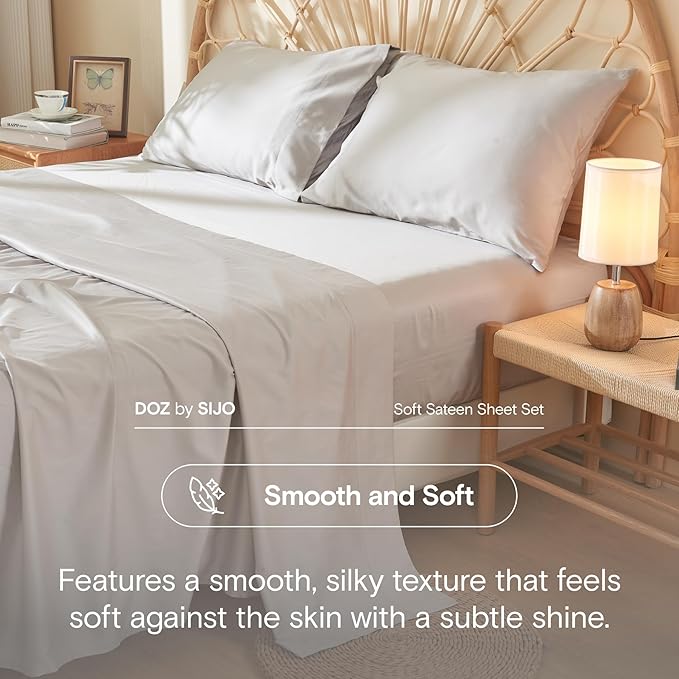 DOZ 100% Long Staple Cotton Duvet Cover Set, Soft Sateen Weave, Smooth, Breathable, Hotel Comfort, 106"x90", 8 Loops, 3pc – 2 Pillowcases 1 Duvet Cover (Dove, King/Cal King)