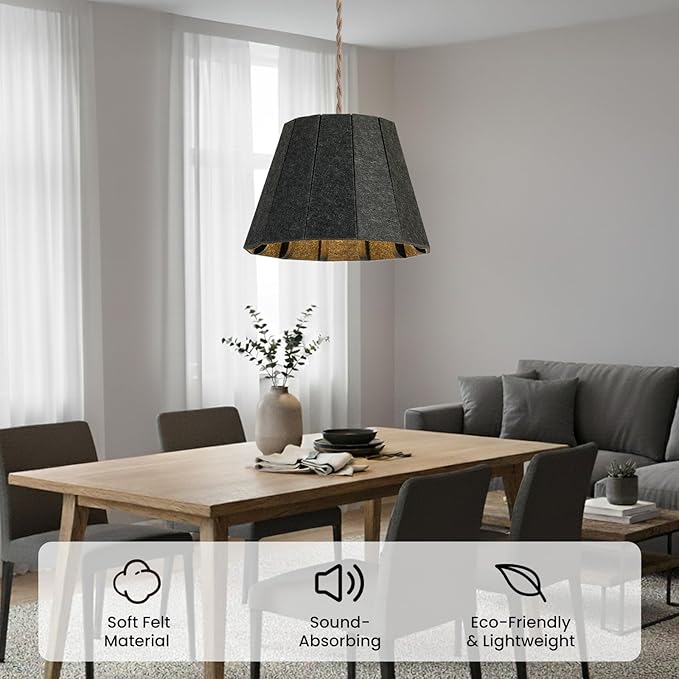Pendant Light with Felt Lampshade, Modern Hanging Lamp Fixture, DIY Acoustic Plug-in Pendant Light for Kitchen Island, Living Room, Dining Room, Bedroom, Office (D15.7"x11")