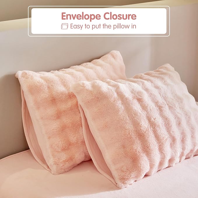 Tokokimo Fluffy Fleece King Size Duvet Cover Set, Ultra Soft Reversible Heavyweight Bedding Set, Extra Warm Winter Duvet Cover Set with 2 Pillow Cases, All Season Fuzzy Comforter Cover Set, Pink