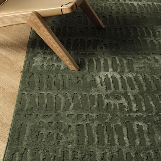 Revival Rugs Shell 3'11"x6'1" Machine Washable Area Rug for Kitchen Bedroom - 100% Recycled Oeko-TEX Certified, Medium Pile, Green