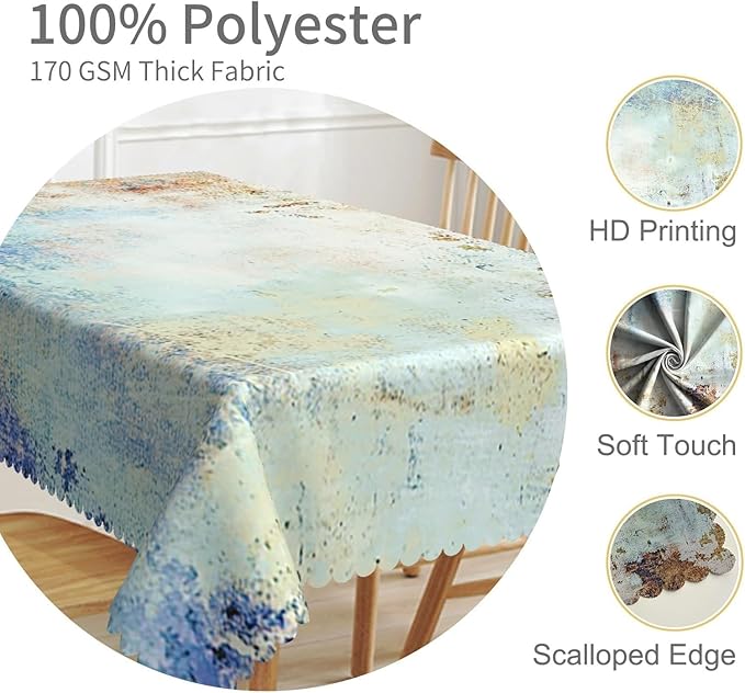 70x90inches Mid Century Tablecloth Yellow and Blue Abstract Modern Art Rectangle Table Cloth Spill Proof and Oil Proof Fabric Table Cover for Kitchen Dining Room Patio Cafe Home Decor