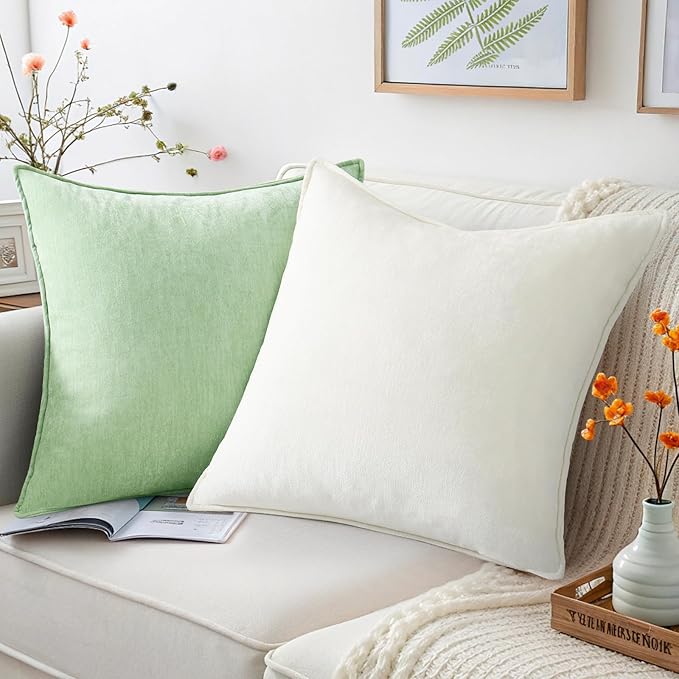 decorUhome Christmas Couch Throw Pillow Covers 20x20 Set of 2, Decorative Soft Euro Velvet Neutral Chenille Pillow Covers with Elegant Design for Sofa Bed Living Room Home Decor, Cream White