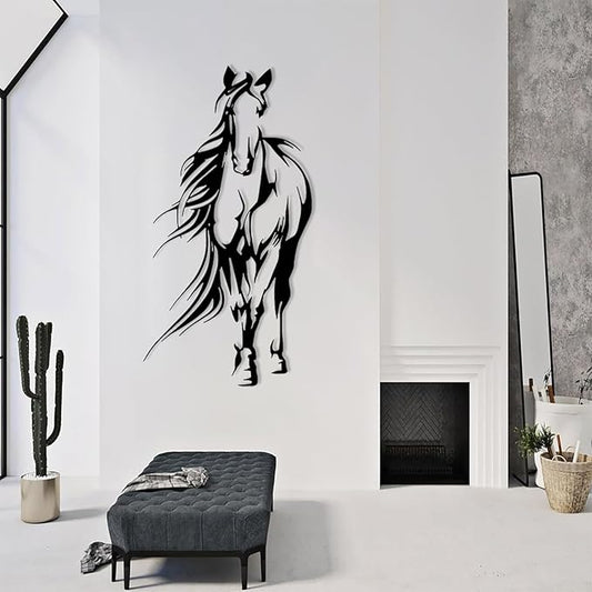 Metal Horse Wall Art, Large Horse Wall Art, Metal Wall Art Wildlife, Bucking Horse Decor, Horse Metal Sign, Horse Statues Home Decor, Rustic Farmhouse Decor, Horse Lovers Gifts (Black, 41"x22"/105x55cm)
