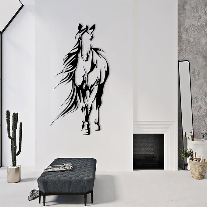 Metal Horse Wall Art, Large Horse Wall Art, Metal Wall Art Wildlife, Bucking Horse Decor, Horse Metal Sign, Horse Statues Home Decor, Rustic Farmhouse Decor, Horse Lovers Gifts (Silver, 41"x22"/105x55cm)