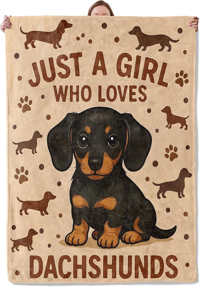 Dachshund Blanket Gifts for Women Girls Kids, Soft Warm Lightweight Flannel Just A Girl Who Loves Dachshunds Dog Throw Blankets for Bedroom Living Room Home Sofa Home Decor 60" x 80"