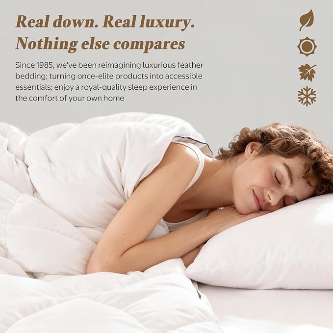 DWR Luxury Feather Down Fiber Comforter Oversized Queen Size, Ultra-Soft Egyptian Cotton-Blend Fabric, Heavy Weight for Cold Sleepers/Cold Weather Hotel Style Duvet Insert with Ties (98"x98", White)
