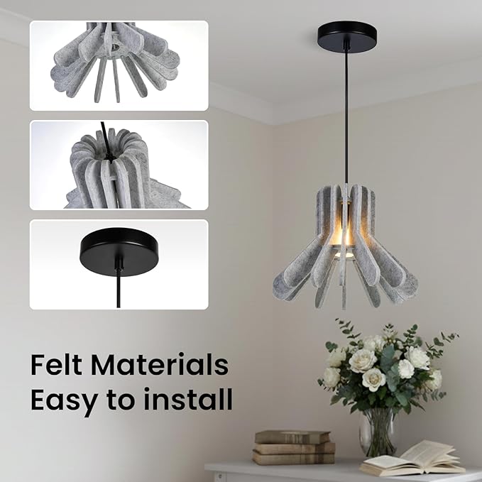 Pendant Light with Felt Lampshade, Modern Hanging Lamp Fixture, DIY Acoustic Pendant Light Chandeliers for Kitchen Island, Living Room, Dining Room, Bedroom, Office (D13.7"x10.2")