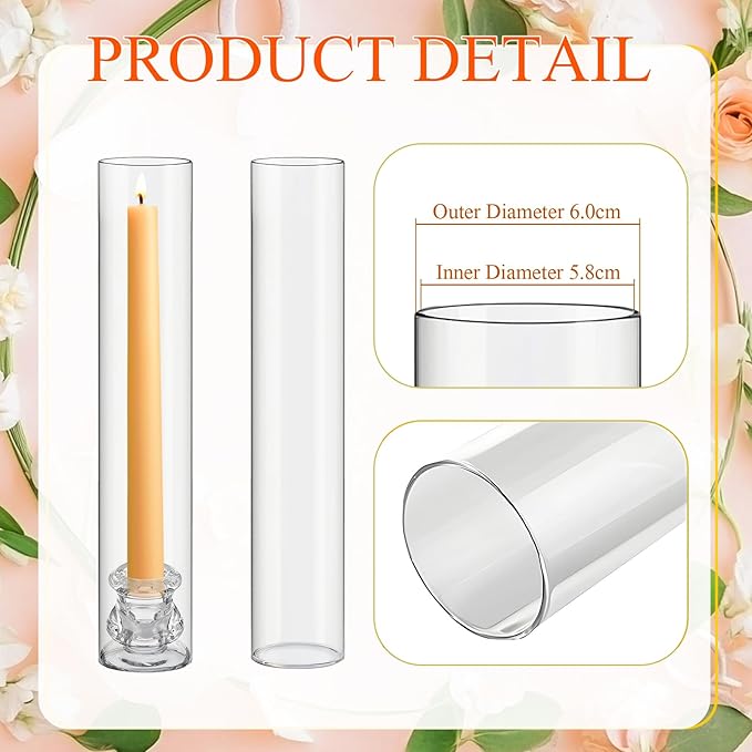 96 Set Christmas Glass Hurricane Candle Holders 12.6" Open Ended Glass Candleholder Tube Shape Bottomless and 2.2" Taper Clear Candlestick Holders for Wedding Party Table Centerpiece (Clear)