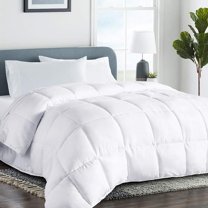 COHOME Quilted Full Size Comforter - All-Season Down Alternative Duvet Insert - Luxury Hotel Soft Breathable White Comforter with Anti-Clump Tech & 8 Tabs - Reversible （82"x86"）