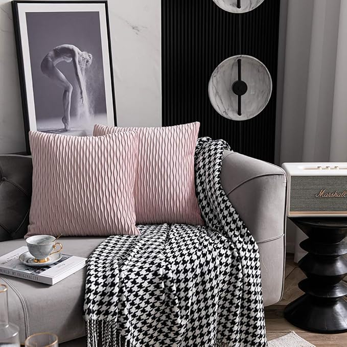 20x20 Pink Throw Pillow Covers: 2 Pack Original Striped Velvet Square Decorative Pillow Cases for Farmhouse Couch