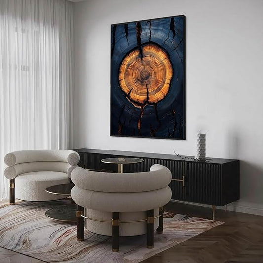 Tree Ring Framed Wall Art, Abstract Trees Ring Frame Canvas Print, Weathered Tree Poster, Nature Wall Art, Wood Texture Picture Wall Decor, Nature Home Art, Modern Farmhouse Decor (Black Framed, 32"x48"|82x122cm)