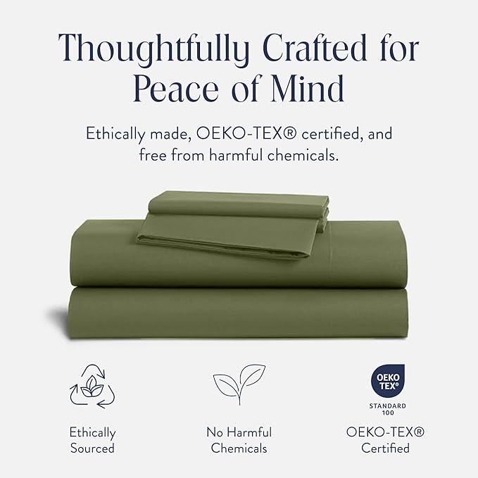 Brooklinen Luxury Sateen 4 Piece Sheet Set - 100% Cotton Bed Sheets, Soft & Durable King Size Sheet Set in Fresh Moss, Oeko-TEX Certified Bedding Set, 1 Fitted Sheet, 1 Flat Sheet, 2 Pillowcases