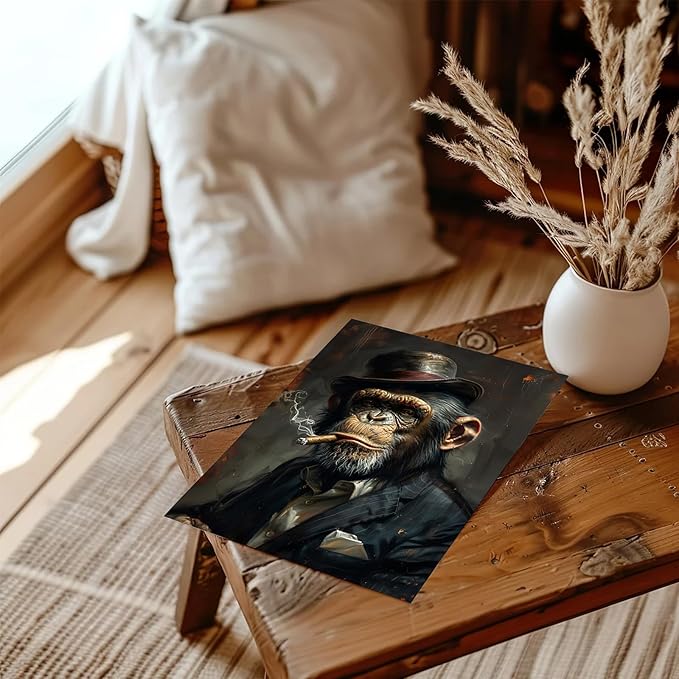 XOCUUI Wall Art Monkey Chimp Smoke Abstract Wall Painting Kid Pop Street Graffiti Wall Art Decor Ready To Hang for Living Room Bedroom Home Bathroom Wall Decor (20.5x25.5cm) 8x10 inch