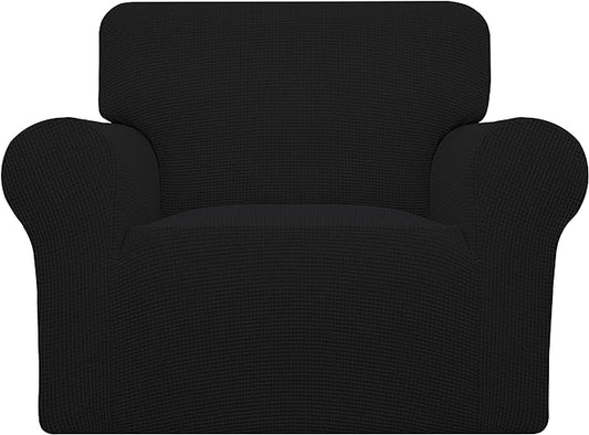 Easy-Going Stretch Oversized Chair Sofa Slipcover 1-Piece Couch Sofa Cover Furniture Protector Soft with Elastic Bottom for Kids Spandex Jacquard Fabric Small Checks Black