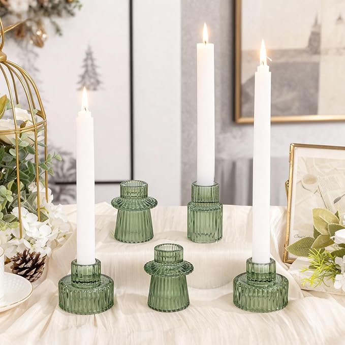 WELLIFE Taper Candle Holders-Candlestick Holders, Green - Set of 6 for Wedding, Party & Table Centerpiece Decor