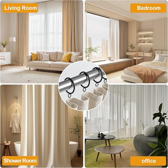 42 PCS Curtain Rings, 1.5 inch Metal Curtain Drape Sliding Eyelet Rings-Hanging Rings for Curtains and Rods, Fits Up to 1 1/4-Inch Rod, Black(Clips Not Included)