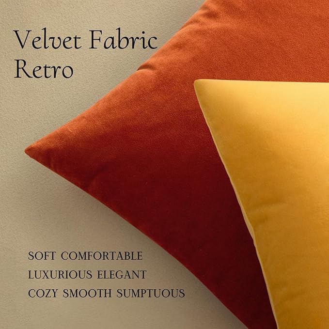 MIULEE Pack of 2 Burnt Orange Velvet Throw Pillow Covers 12x20 Inch Soft Solid Fall Decorative Set Lumbar Autumn Cushion Case Home Decor for Couch Sofa Bedroom