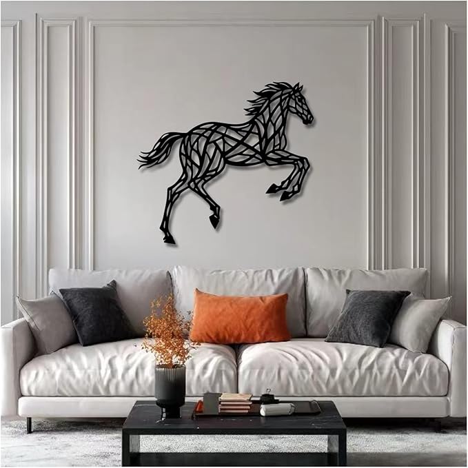 Geometric Horse And Tree Wall Art, Metal Wall Art Decor Plaque, Bedroom Living Room Geometric Art Decor,Wall Hangings(White,60x58cm/24x23in)