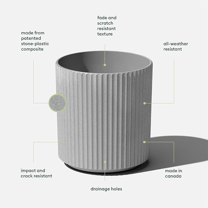 Veradek Demi Series Round Planter for Porch, Patio, Backyard | Durable Plastic-Stone Composite Material | Modern Décor for Tall Plants, Flowers