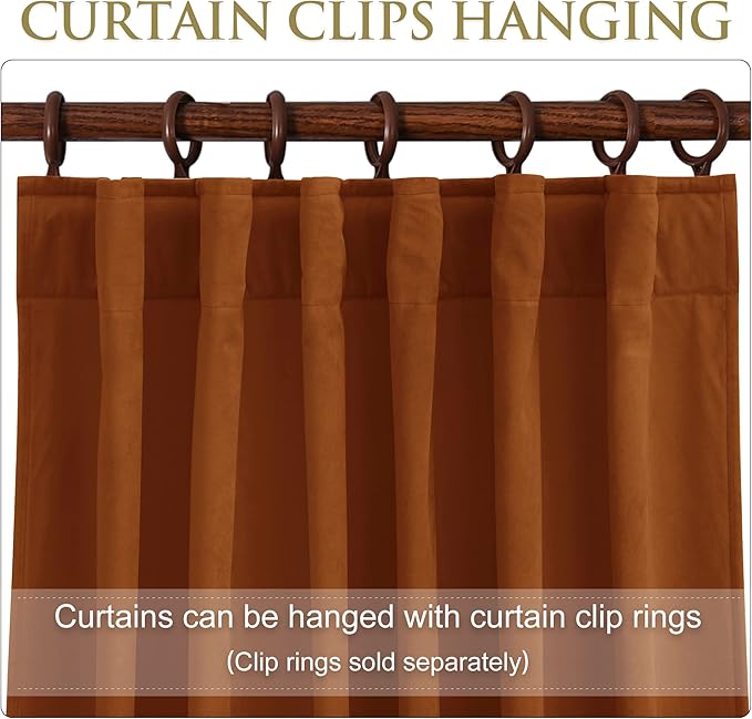 StangH Burnt Orange Velvet Curtains - Luxury Room Darkening Thermal Insulated Drapes 84 inches for Bedroom/Sliding Door, Back Tab Holiday Decoration, W52 x L84, 2 Panels