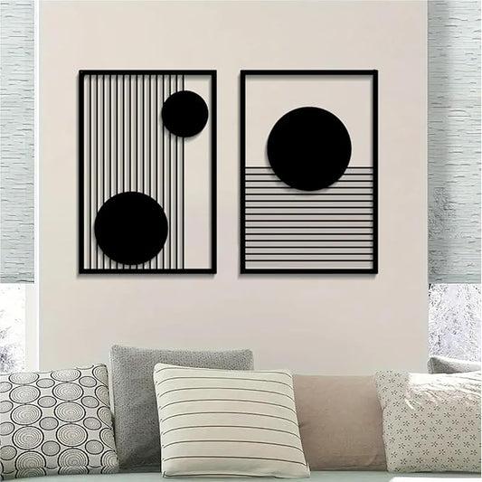 DUOOLN Large 2 Pcs Abstract Metal Wall Art,Black Modern Geometric Wall Decor Hanging,Minimalist Single Line Art Wall Décor Sculptures, Living Room Bedroom Bathroom Office Farmhouse Decoration