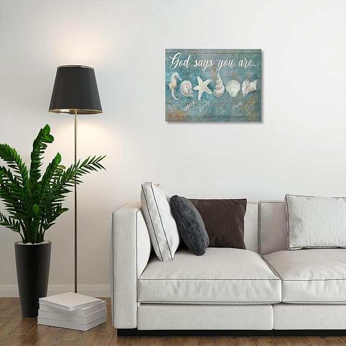 jerkboo Ocean Seashell Decor Wall Art Coastal Beach Nautical Pictures, Starfish Seashell Canvas Prints Painting Modern Framed Artwork for Bathroom Bedroom Living Room Home 12"x16"