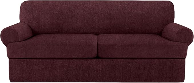 3 Piece T Cushion Sofa Slipcovers Stretch Couch Cover Furniture Covers with 2 Individual T Cushion Covers, Machine Washable for Living Room (Burgundy, 2 Cushions)