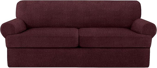 3 Piece T Cushion Sofa Slipcovers Stretch Couch Cover Furniture Covers with 2 Individual T Cushion Covers, Machine Washable for Living Room (Burgundy, 2 Cushions)