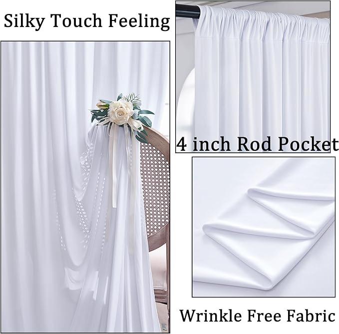 30ft x 8ft Wrinkle Free White Backdrop Curtains for Parties, 6 Panels Thick Polyester Photo Backdrop Drapes for Weddings Birthday Photography Background Curtains