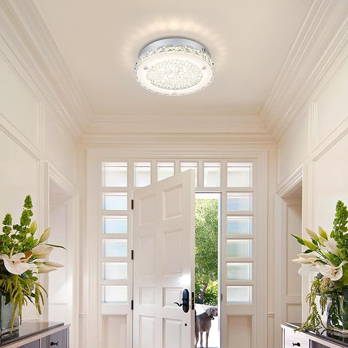 Modern Crystal Flush Mount Ceiling Light 4000K LED Flush Mount Crystal Ceiling Light Dimmable Small Chandelier for Bedroom Bathroom Staircase Dining Room Laundry Kitchen Foyer Hallway 8.3"