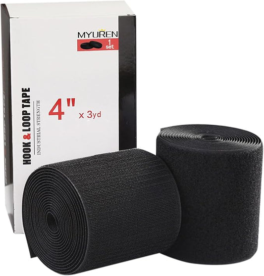 Sew on Hook and Loop Style 4 Inch Non-Adhesive Back Nylon Strips Fabric Fastener Non-Adhesive Interlocking Tape Black,3 Yard