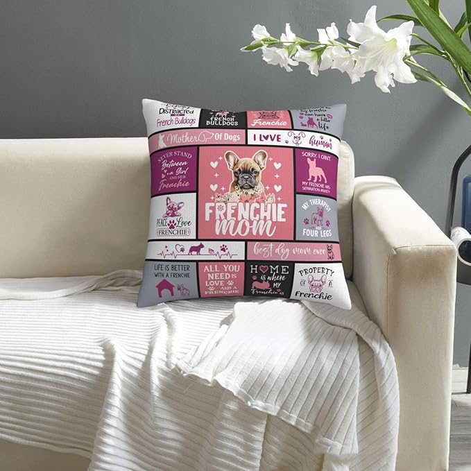 Christmas French Bulldog Gifts for Women, Frenchie Gifts for Women Christmas, Best Frenchie Mom Gift for Xmas, Birthday, Dog Mom Gift for French Bulldog Lovers Throw Pillow Cover 18x18 Inches