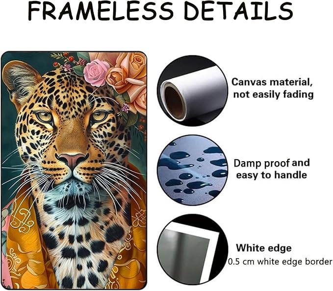 Eeuqiauot Vintage Leopard Canvas Wall Art Funny Animal Painting Elegance Leopard Poster Retro Animal Portrait Prints Wildlife Cheetah Picture Fashionista Trendy Wall Art for Room 16x24inch Unframed