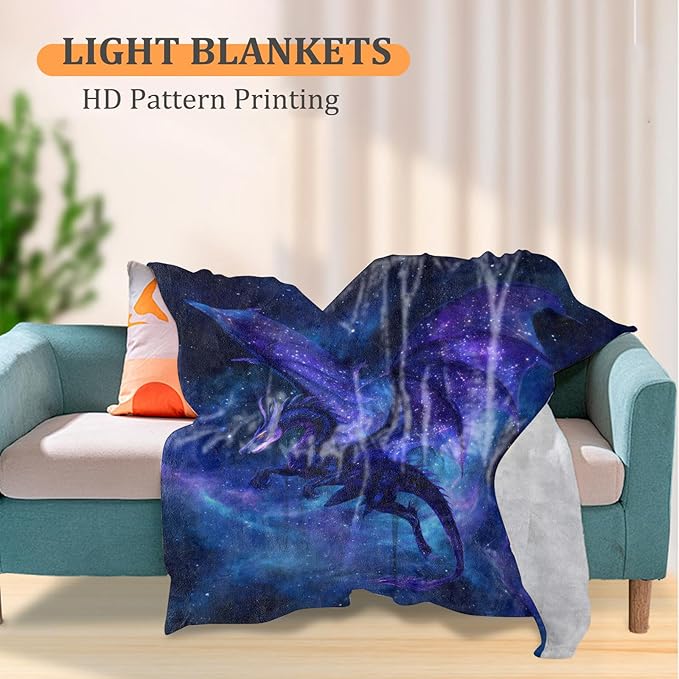 Mystical Dragon Blanket, Cosmic Galaxy Fantasy 60 x 50 Inch Flannel Throw Blanket, Gifts for Women Kids, Lightweight Cozy Warm Blankets for Sofa Travel Home Decor