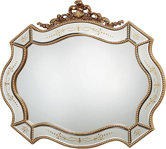 Touch of Class Vivienne Victorian Style Ornate Wall Mirror - Vintage Decor Glamour - French Aesthetic - Royal Antique Theme - Fancy Looking Arched Resin Frame - Traditional Mounted Mirrors