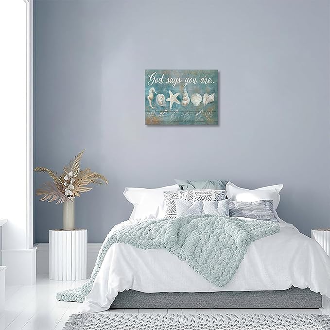 jerkboo Ocean Seashell Decor Wall Art Coastal Beach Nautical Pictures, Starfish Seashell Canvas Prints Painting Modern Framed Artwork for Bathroom Bedroom Living Room Home 12"x16"