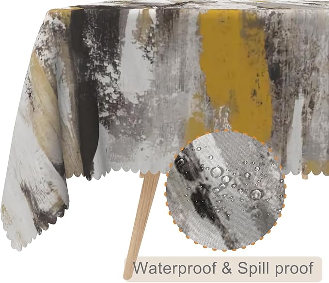 60x102inches Grey White Abstract Art Tablecloth Grunge Style Oil Painting Modern Tablecloth Oil Proof Waterproof Fabric Table Cover for Kitchen Dining Room Living Room Patio Home Decorations