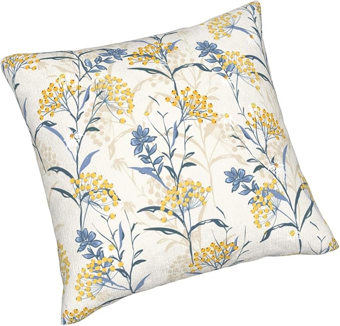 Spring Summer Seasonal Pillow Covers 20x20 Inch Set of 2 Watercolor Blue Yellow Flower Throw Pillow Cover Vintage Plant Floral Square Pillowcase Cushion Cases for Home Couch Bed Sofa
