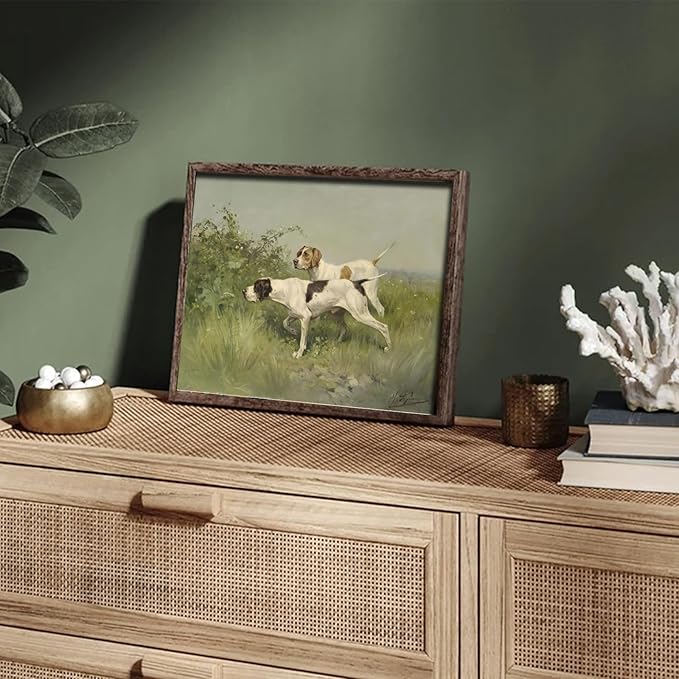 XOCUUI Wall Art Unframed Canvas for Living Room - Retro Twin Dogs Home Wall Decor Eclectic Vintage Landscape Artwork Prints Home Decor Gallery Picture Oil Painting Boho Animal Bedroom Office 8x10In