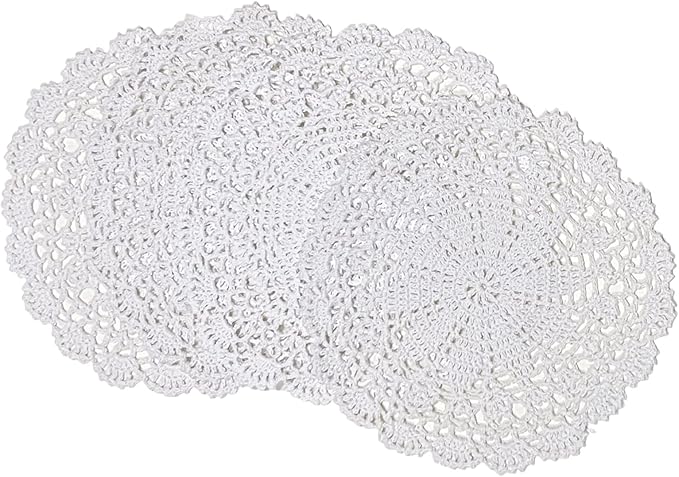PHANTOMON Crochet Doilies Handmade Round Cotton Lace Table Placemats Knitted Tablecloth, Star Pattern Rippled Edge, Pack of 4 (10 Inch, White)