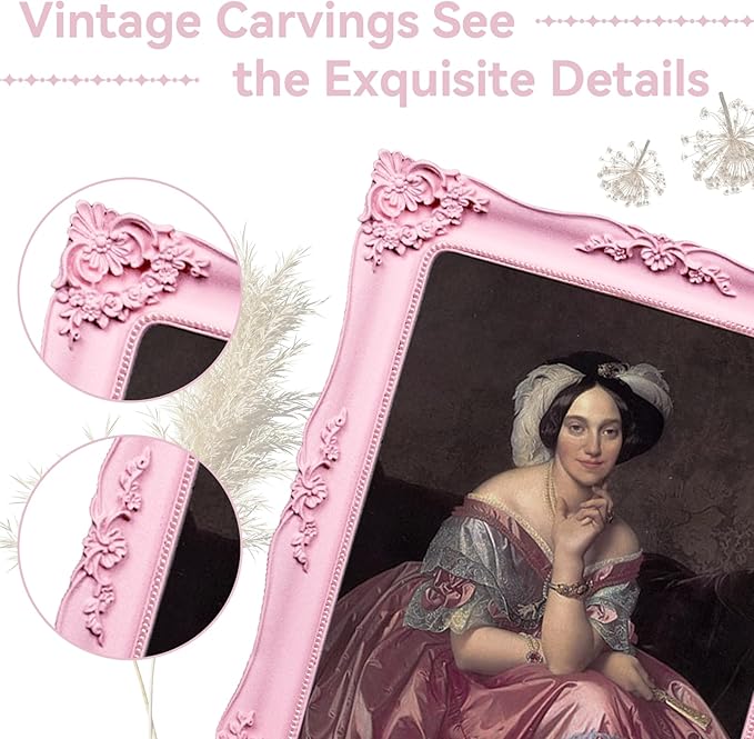 Pink Picture Frame 8x10 Victorian Picture Frame Vintage Antique Ornate Baroque for Wall or Tabletop Display, Gallery Wall Art Fits 8x10 or 5x7 Photo with Mat