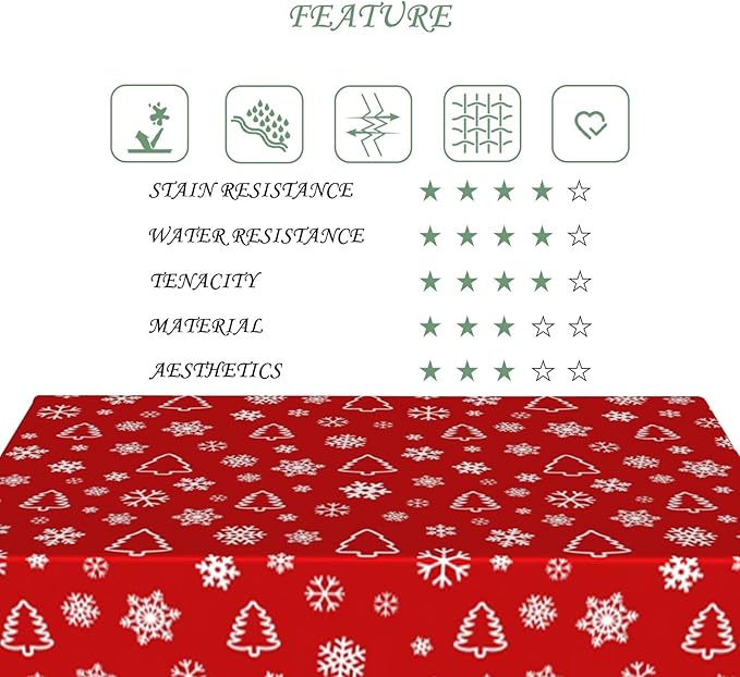 54x108 Inch Christmas Theme Rectangle Tablecloth Abstract Christmas Tree Snowflakes Holiday Red Table Cloth Washable Durable Table Cover for Kitchen Dining Home Banquet Xmas Party Decor