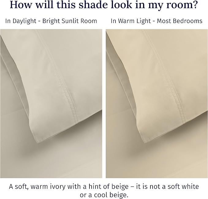 California Design Den Queen Size Sheet Set - Luxury 600 Thread Count Sateen, 100% Cotton Sheets, Deep Pockets, All Around Elastic for a Snug Fit, Hotel Quality Bedding Set - Ivory (Warm Cream)