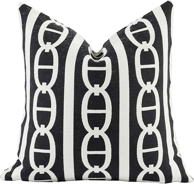 New 18x18'' inches Throw Pillow Cushion Covers - White Pignose Horseshoe Black Color Chenille Jacquard Embroidery Luxury Modern Style Couch Sofa Bed Pillow Cover for Living Room Bedroom
