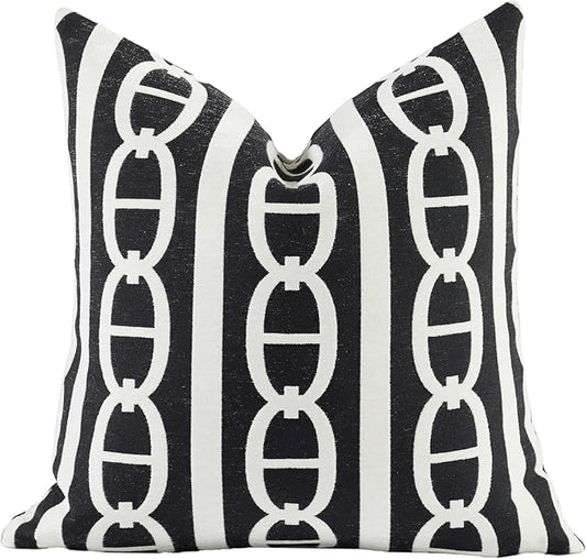 New 18x18'' inches Throw Pillow Cushion Covers - White Pignose Horseshoe Black Color Chenille Jacquard Embroidery Luxury Modern Style Couch Sofa Bed Pillow Cover for Living Room Bedroom