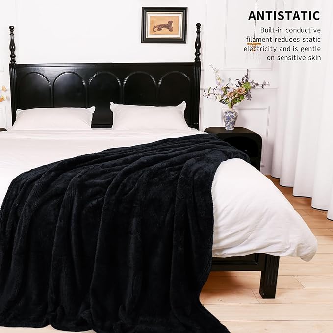 Plush Fleece Throw Blanket for Couch and Bed, Fluffy Fuzzy Cozy Lightweight Soft Blankets All Season Use (40x50 Inches,Black)