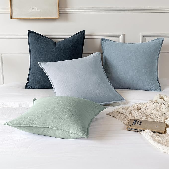 MIULEE Decorative Linen Pillow Covers 20x20 Inch Aqua Green Boho Farmhouse Neutral Couch Throw Pillows for Bed Pack of 2 Accent Modern Pillowcase Summer Sofa Livingroom Home Decor