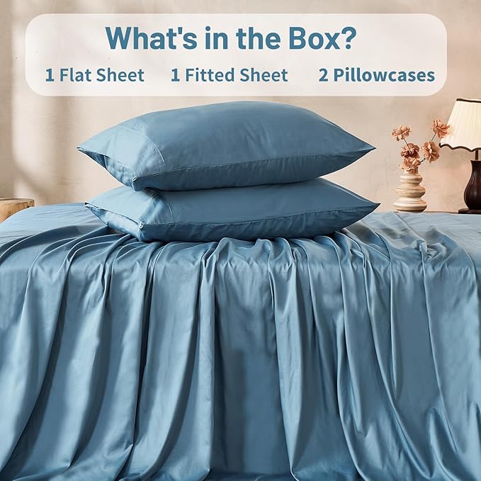 MEISHANG 1000 Thread Count Cotton Sheets California King - 100% Egyptian Cotton, Sateen Weave, Soft & Breathable, Oeko-Tex Certified, 16" Deep Pockets - 4 Piece (Cal King, Smoky Blue)